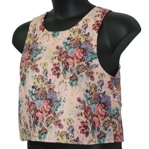 Honey Punch women's cropped tank top floral size medium back layer hem